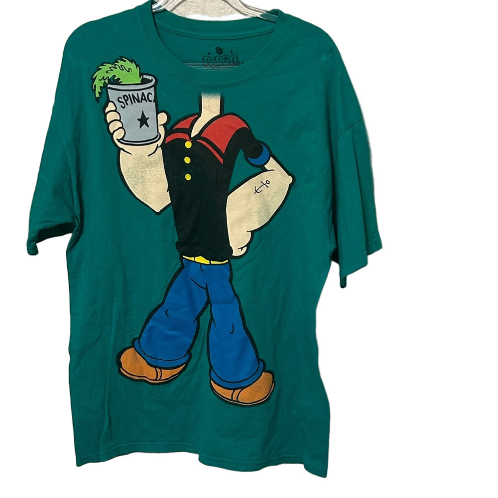 🍒Popeye the sailor Green Graphic T-Shirt with Cartoon Print size L GUC..
